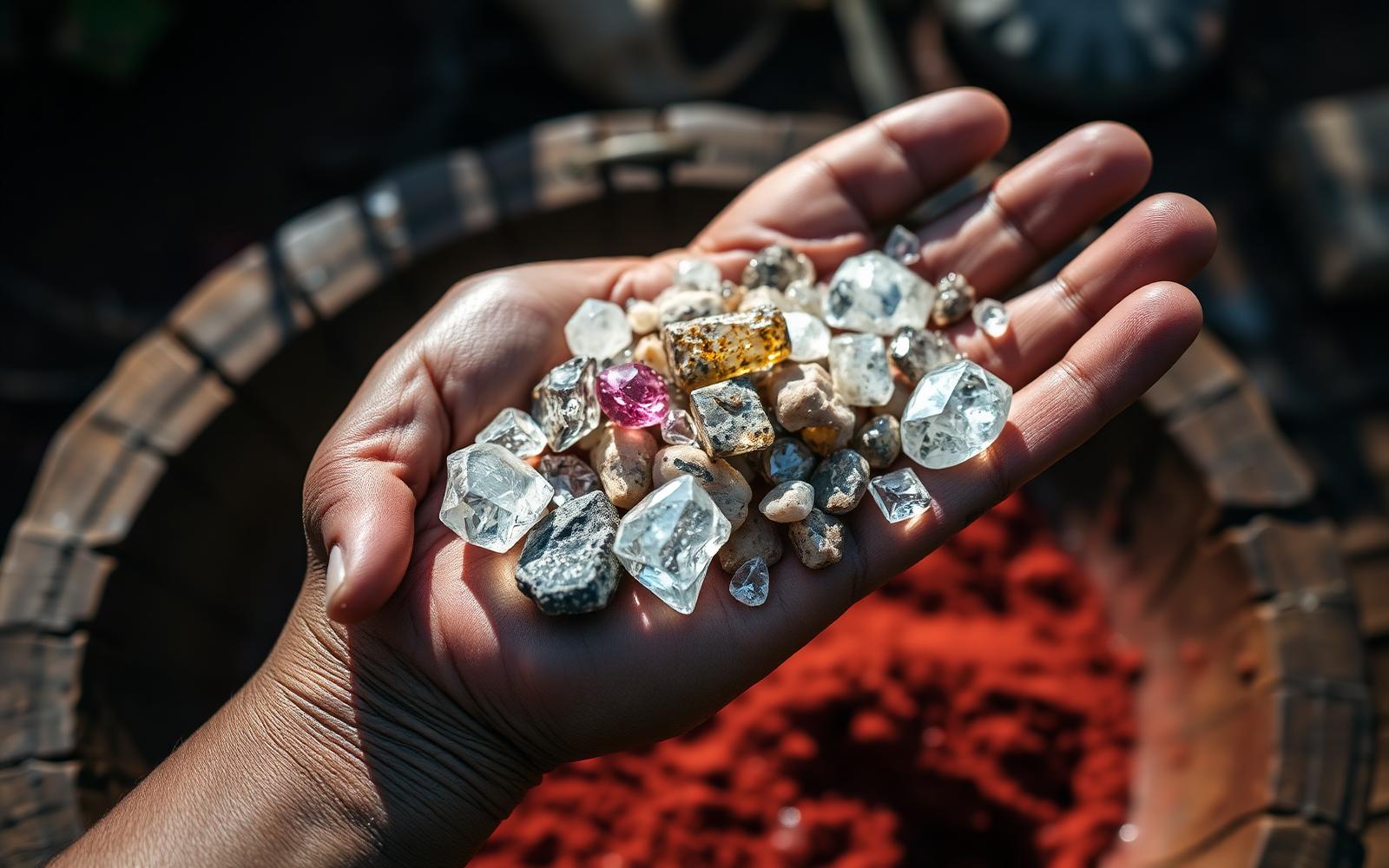 Intan mentah hasil pendulangan di tangan pendulang